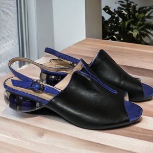 Luvshoe Black Purple Faux Snake Slingback Shoe Size 38